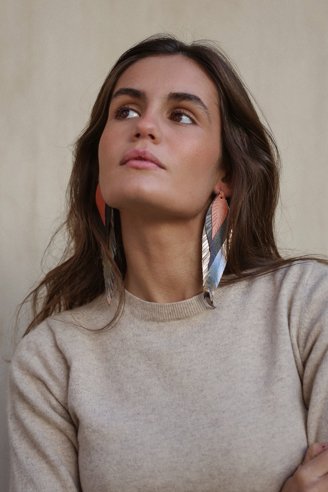 Pendiente Pluma Grande Plata