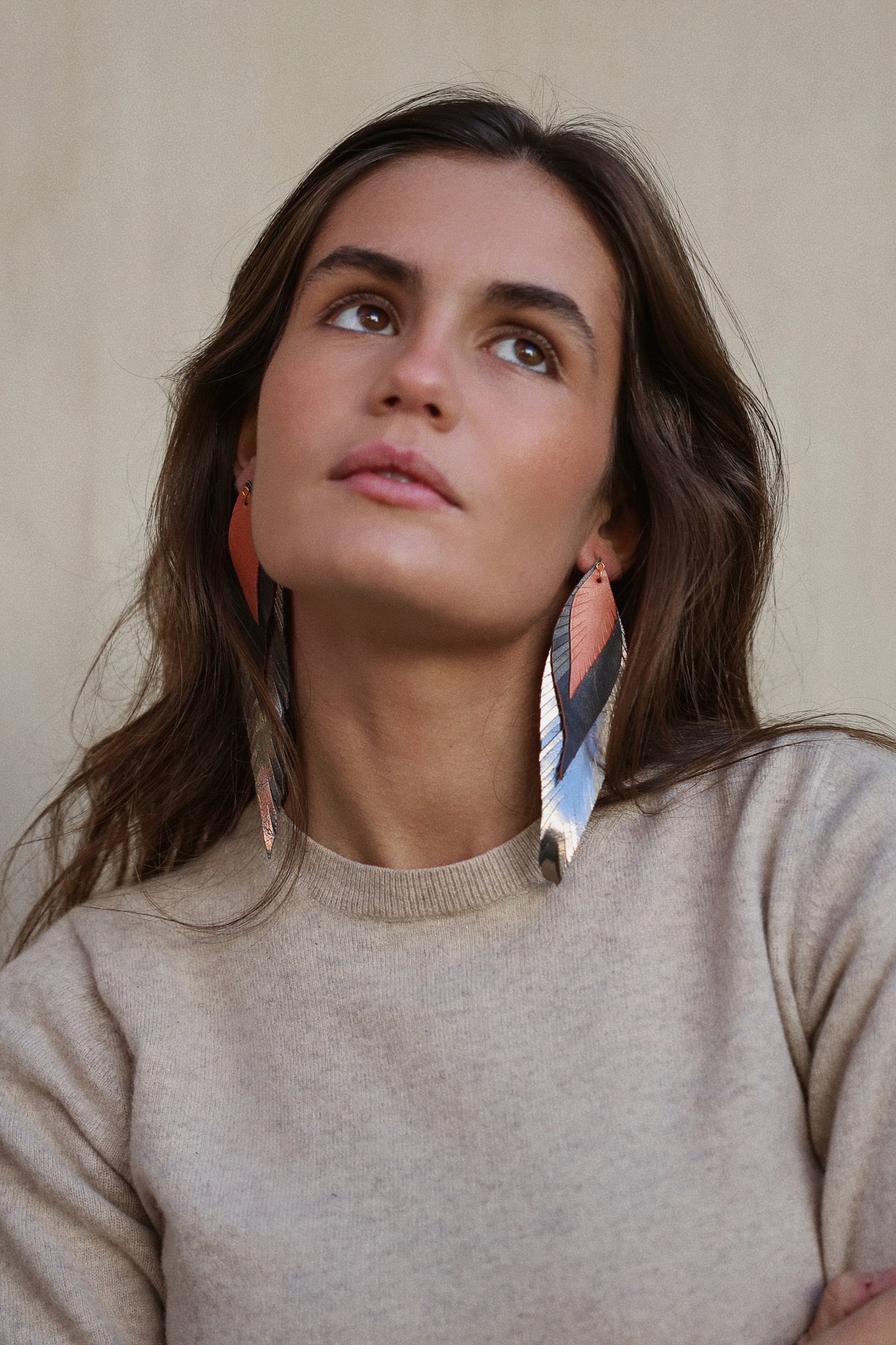 Pendiente Pluma Grande Plata