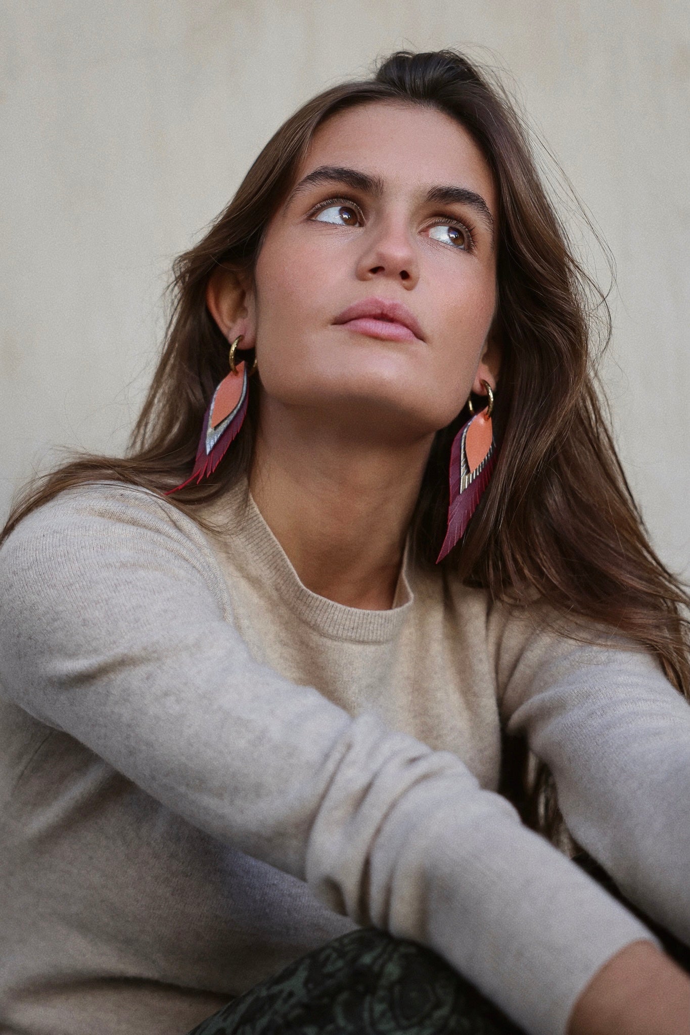 Pendiente Pluma Pequeño Granate