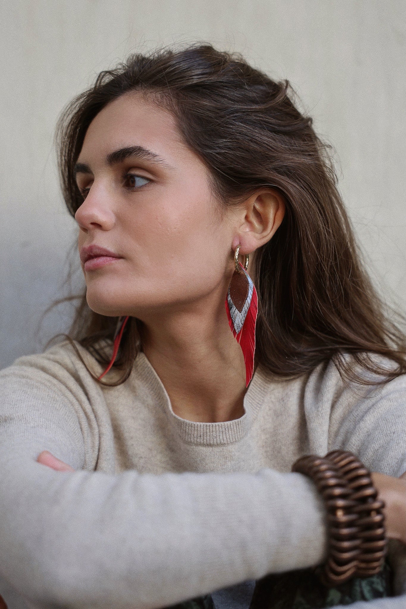 Pendiente Pluma Pequeño Rojo