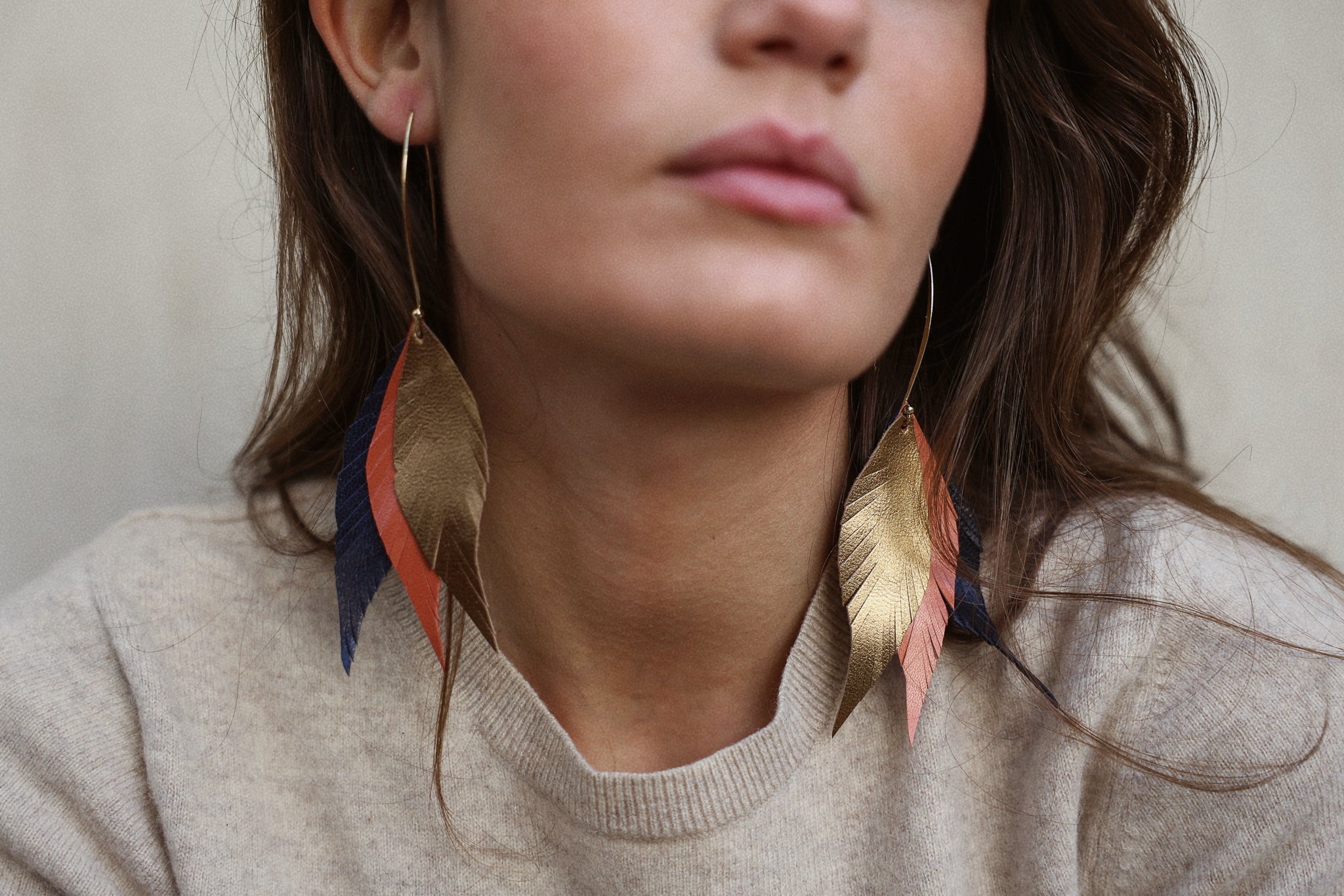 Pendiente Pluma Triple Largo