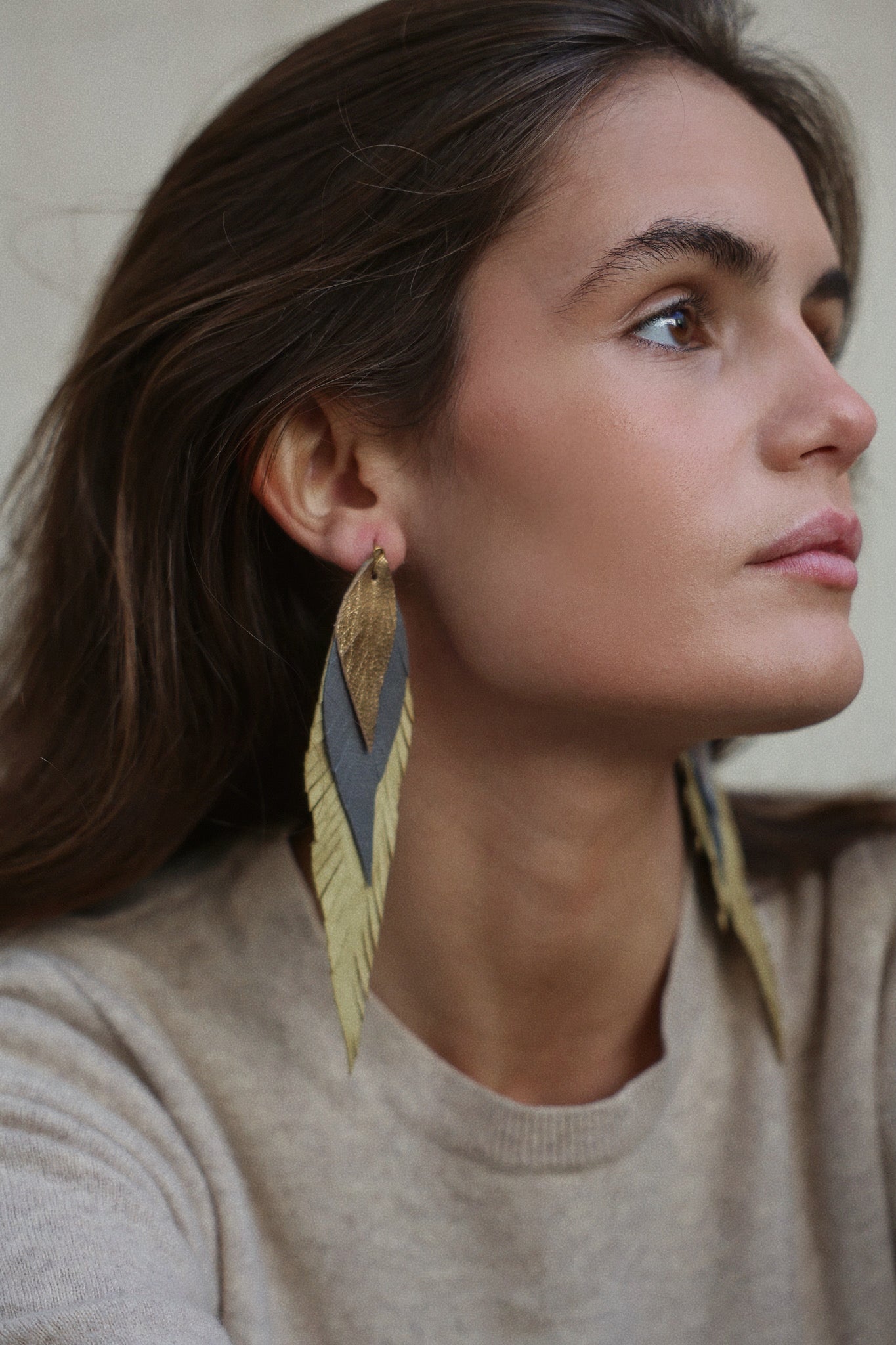 Pendiente Pluma Grande Pistacho