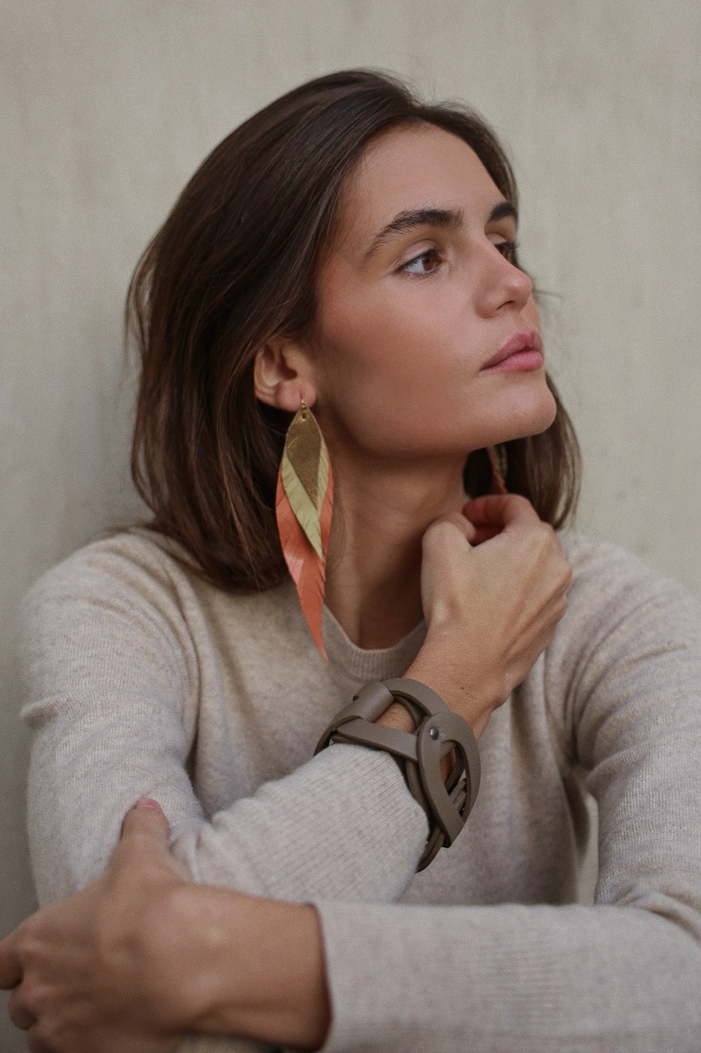 Pendiente Pluma Grande Melocotón