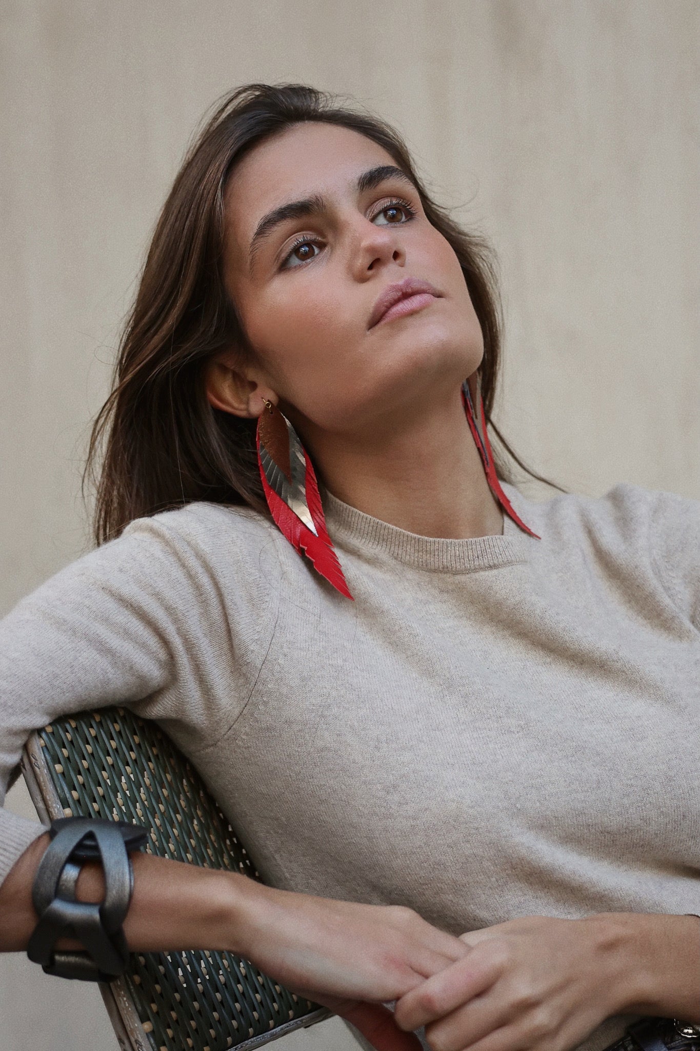 Pendiente Pluma Grande Rojo