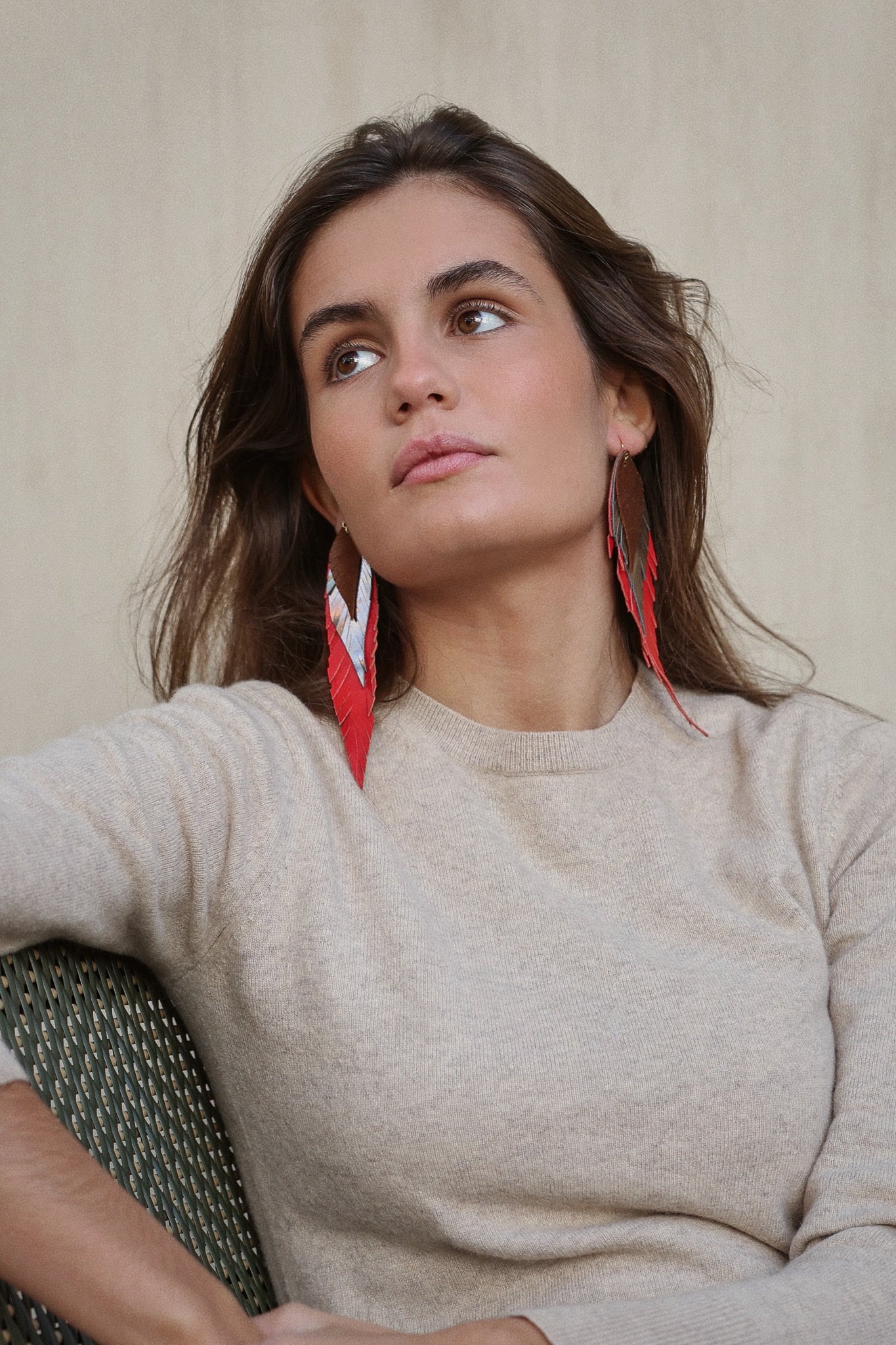 Pendiente Pluma Grande Rojo