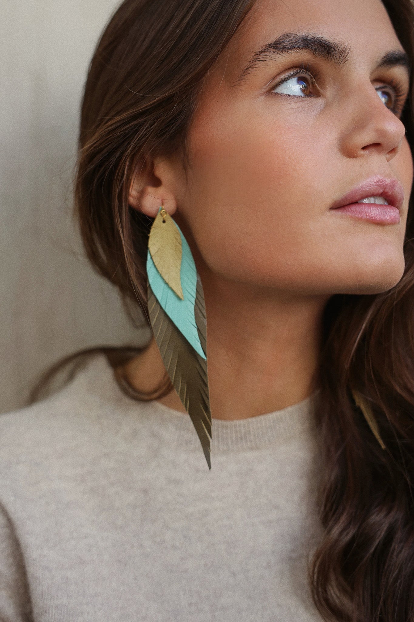 Pendiente Pluma Grande Verde Caza