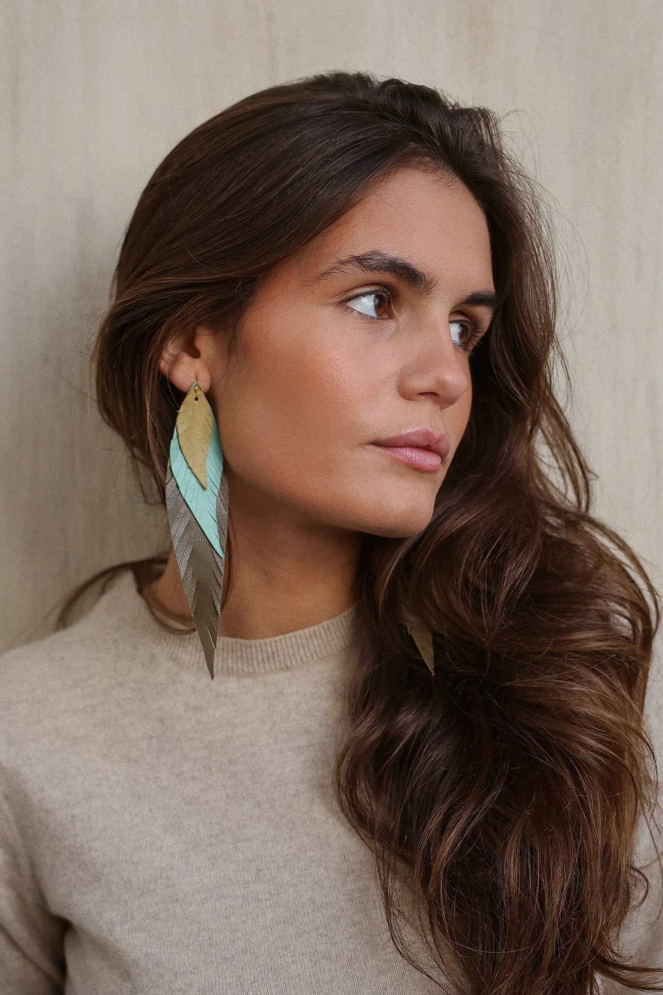 Pendiente Pluma Grande Verde Caza