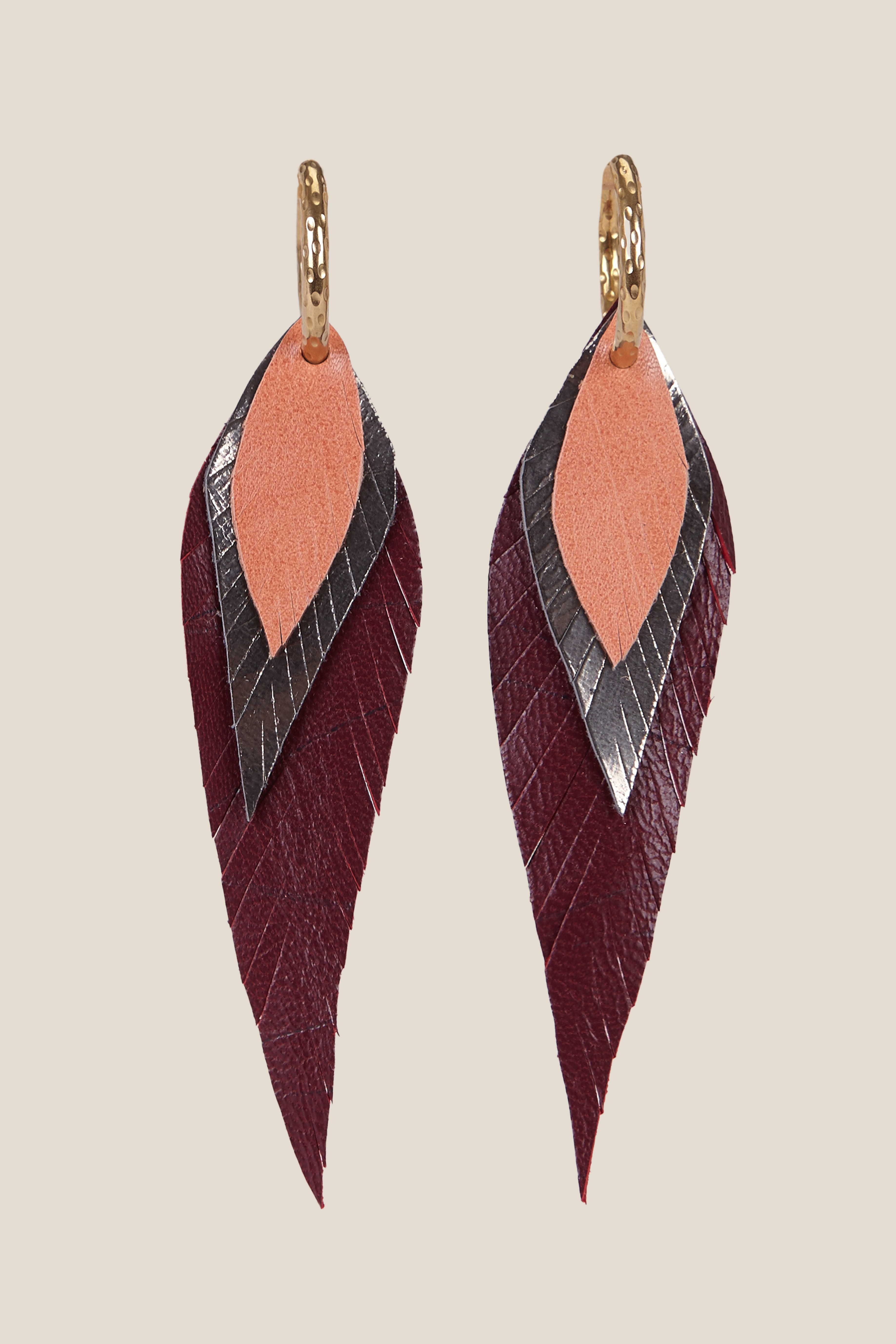 Pendiente Pluma Pequeño Granate